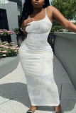 Multicolor Casual Floral Print Sleeveless Backless Spaghetti Strap Long Bodycon Maxi Slip Dress