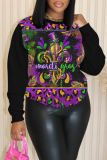 Purple Yellow Graphic Print Round Neck Long Sleeve Casual Fall Winter Sweatshirts