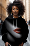 Multicolor African Figure Print Long Sleeve Draw String Street Fall Winter Hooded Sweatshirt