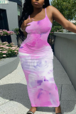 White Casual Graphics Print Sleeveless Backless Spaghetti Strap Long Bodycon Maxi Slip Dress