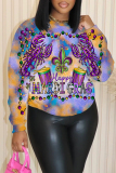 Purple Gold Graphic Print Round Neck Long Sleeve Casual Fall Winter Sweatshirts