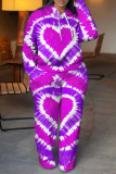 Red Tie Dye Love Print Long Sleeve Hooded Sweatshirt And Pants Sportwear Casual Two Pieces Jogger Sets