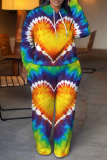 Red Tie Dye Love Print Long Sleeve Hooded Sweatshirt And Pants Sportwear Casual Two Pieces Jogger Sets
