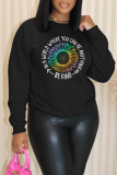 Orange Casual Letter Print O Neck Long Sleeve Fall Winter Plus Size Sweatshirt