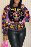 Dark Purple Graphic Print Round Neck Long Sleeve Casual Fall Winter Sweatshirts