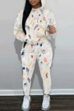 Light Beige Gray Graphics Print Long Sleeve Hoodies Sweatshirt And Skinny Sweatpants Sportwear Casual Two Pieces Tracksuit Sets