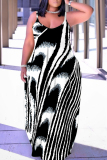 Red Graphics Print Sleeveless Backless Floor Length Casual Outing Straight Loose Floral Maxi Slip Dress