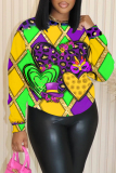 Purple Yellow Graphic Print Round Neck Long Sleeve Casual Fall Winter Sweatshirts