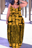 Red Graphics Print Sleeveless Backless Floor Length Casual Outing Straight Loose Floral Maxi Slip Dress