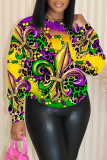 Purple Gold Graphic Print Round Neck Long Sleeve Casual Fall Winter Sweatshirts
