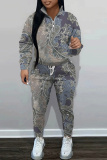 Brown Graphics Print Long Sleeve Hoodies Sweatshirt And Skinny Sweatpants Sportwear Casual Two Pieces Tracksuit Sets
