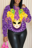 Dark Purple Graphic Print Round Neck Long Sleeve Casual Fall Winter Sweatshirts
