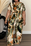 Multicolor Graphics Print O Neck Short Sleeve Oversize T-shirt And Wide Leg Pants Two Pieces Trouser Set