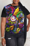 Dark Purple Graphics Print O Neck Short Sleeve Casual Oversize T-Shirts