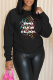 Orange Casual Letter Print O Neck Long Sleeve Fall Winter Plus Size Sweatshirt