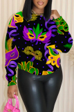 Dark Purple Graphic Print Round Neck Long Sleeve Casual Fall Winter Sweatshirts