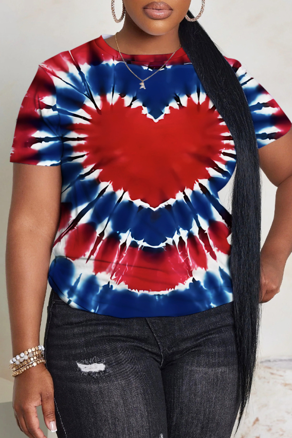 Rose Red Graphics Print O Neck Short Sleeve Casual Oversize T-Shirts