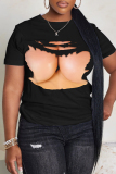 Dark Khaki Graphics Print O Neck Short Sleeve Casual Oversize T Shirts