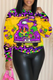 Purple Yellow Graphic Print Round Neck Long Sleeve Casual Fall Winter Sweatshirts