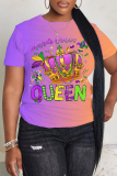 Purple Orange Graphics Print O Neck Short Sleeve Casual Oversize T-Shirts