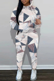 Dark Khaki Graphics Print Long Sleeve Hoodies Sweatshirt And Skinny Sweatpants Sportwear Casual Two Pieces Tracksuit Sets