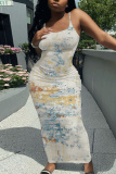 Multicolor Casual Floral Print Sleeveless Backless Spaghetti Strap Long Bodycon Maxi Slip Dress