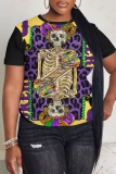 Dark Purple Graphics Print O Neck Short Sleeve Casual Oversize T-Shirts