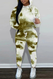 Dark Khaki Graphics Print Long Sleeve Hoodies Sweatshirt And Skinny Sweatpants Sportwear Casual Two Pieces Tracksuit Sets