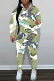 Light Green Graphics Print Long Sleeve Hoodies Sweatshirt And Skinny Sweatpants Sportwear Casual Two Pieces Tracksuit Sets