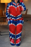 Red Tie Dye Love Print Long Sleeve Hooded Sweatshirt And Pants Sportwear Casual Two Pieces Jogger Sets
