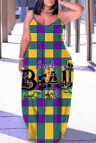 Purple Graphics Print Sleeveless Backless Floor Length Casual Outing Straight Loose Floral Maxi Slip Dress