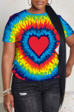 Rose Red Graphics Print O Neck Short Sleeve Casual Oversize T-Shirts