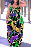 Light Purple Graphics Print Sleeveless Backless Floor Length Casual Outing Straight Loose Floral Maxi Slip Dress