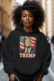 Black African Graphics Print Long Sleeve Draw String Street Fall Winter Hooded Sweatshirt