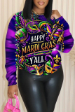 Dark Purple Graphic Print Round Neck Long Sleeve Casual Fall Winter Sweatshirts