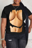 Dark Khaki Graphics Print O Neck Short Sleeve Casual Oversize T Shirts