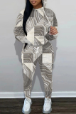 Dark Khaki Graphics Print Long Sleeve Hoodies Sweatshirt And Skinny Sweatpants Sportwear Casual Two Pieces Tracksuit Sets