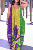 Purple Graphics Print Sleeveless Backless Floor Length Casual Outing Straight Loose Floral Maxi Slip Dress