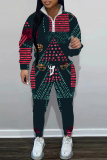 Light Green Graphics Print Long Sleeve Hoodies Sweatshirt And Skinny Sweatpants Sportwear Casual Two Pieces Tracksuit Sets