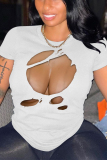 White Brown Graphics Print O Neck Short Sleeve Casual Plus Size T Shirts
