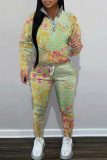 Brown Graphics Print Long Sleeve Hoodies Sweatshirt And Skinny Sweatpants Sportwear Casual Two Pieces Tracksuit Sets