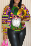 Purple Yellow Graphic Print Round Neck Long Sleeve Casual Fall Winter Sweatshirts