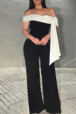 Black Bow Backless Off Shoulder Casual Formal Office Lady Wide Leg Tube Tops Jumpsuits