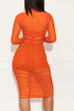 Deep Blue Cap Sleeve Long Sleeves O neck Pencil Dress Knee-Length Patchwork Print Dresses