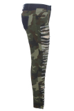 Camouflage Button Fly Sleeveless High Patchwork camouflage Print Hole pencil Pants