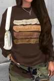 Black Casual Letter Print O Neck Long Sleeve Fall Winter Sweatshirt Tops