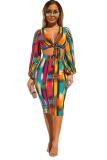 Multi-color adult Street Fashion Two Piece Suits Print Tie Dye Striped Hip skirt Long Sleeve Two-Piec