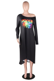 Orange adult Fashion Sexy One Shoulder Long Sleeves one shoulder collar Swagger Mid-Calf Print Ch