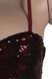 Gold adult Fashion Sexy Spaghetti Strap Sleeveless Slip Step Skirt skirt Sequin Solid Club Dre