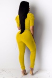 Yellow Fashion Light Solid Draped Patchwork Half Sleeve V Neck Jumpsuits